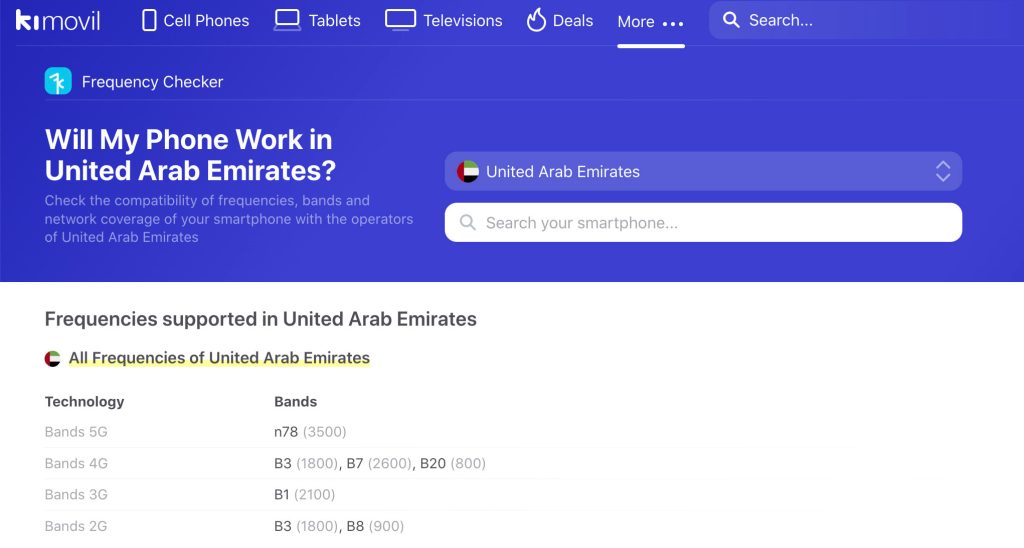 Bands: Check if your phone's network bands are compatible with Dubai's frequencies. You can check band compatibility here